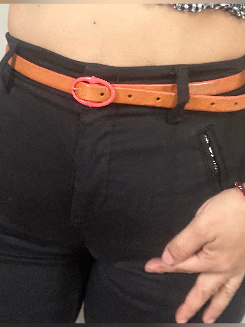 Halogen Genuine Leather Belt with Pink Buckle